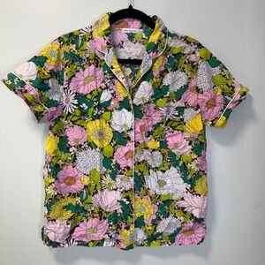 Vera Bradley Womens Small Floral Short Sleeve Pajama Top Button Front Cotton